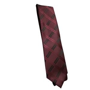 Vintage J Ferrar Burgundy Checked Skinny Polyester Necktie